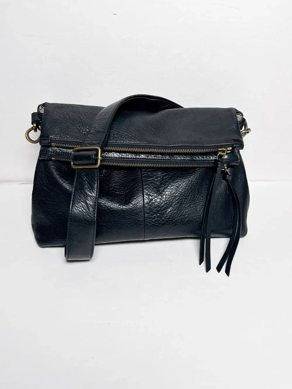 Margot New York Mickey Double Zip Crossbody Black Leather Bag